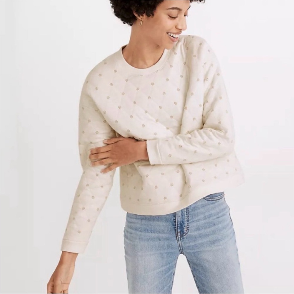 Madewell Quilted Swing Sweatshirt Cream Size Medium